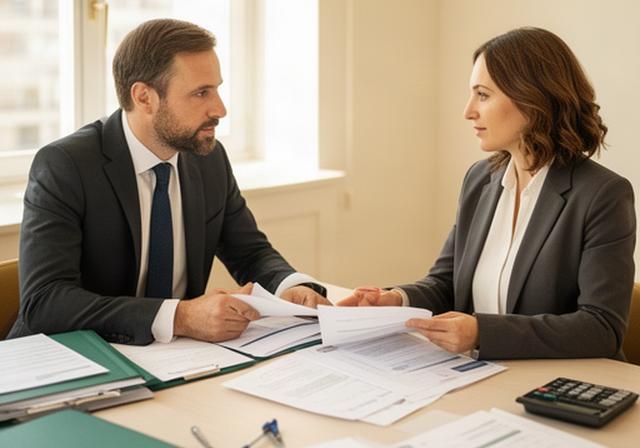 Échange de conseil patrimonial autour de documents dans un bureau lumineux en Île-de-France
